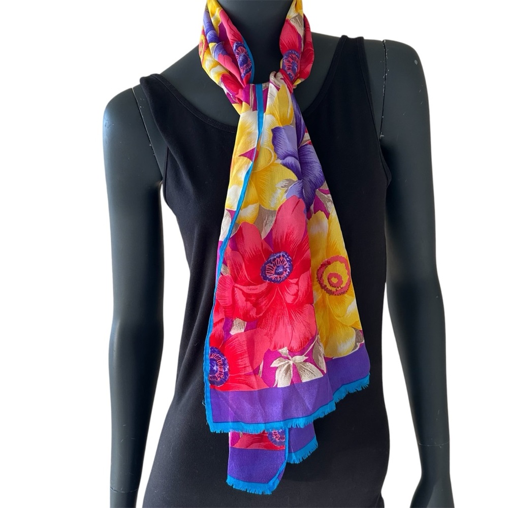 Vintage Oscar de la Renta Silk Scarf Rectangular Oblong Bright Bold Summer